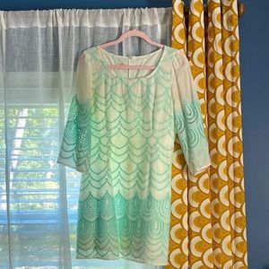 Anthropologie White and Blue Lace Dress